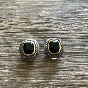 David Yurman Sterling Silver and Black Onyx Clip-On Earrings